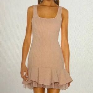 NWT BCBGMAXAZRIA Bare Pink Ruffle Hem Tulle Trim Mini Dress Size 8